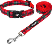 Christmas Dog Collar and Leash Set, Buffalo Plaid Dog Collar with Matching Leash for Large Dogs, Great for Christmas, New Year, Festivals and Daily Use