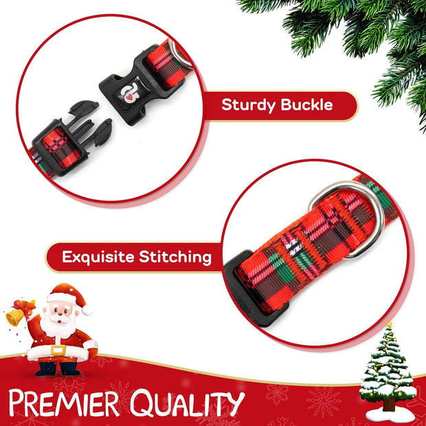 Christmas Dog Collar and Leash Set, Buffalo Plaid Dog Collar with Matching Leash for Large Dogs, Great for Christmas, New Year, Festivals and Daily Use