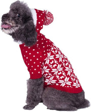 Let It Snow Classic Ugly Christmas Holiday Snowflake Pullover Hoodie Dog Sweater in Red and White, Back Length 20", Pack of 1 Clothes for Dogs