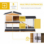 2-Storey Rabbit Hutch - Wooden Bunny House with Ramp for Small Animals