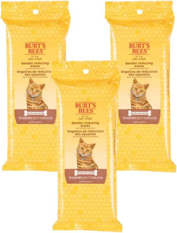 Cat Naturally Derived Dander Reducing Wipes - Kitten and Cat Wipes for Grooming - Cruelty Free, Formulated without Sulfates and Parabens, Made in the USA, 50 Count - 3 Pack