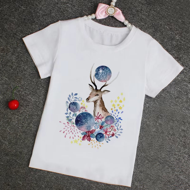 Children Cute Christmas Print T-Shirt Girls/Boys Funny Animal Baby Clothes Kids Summer Design Tshirt Party Kids Clothes Girls