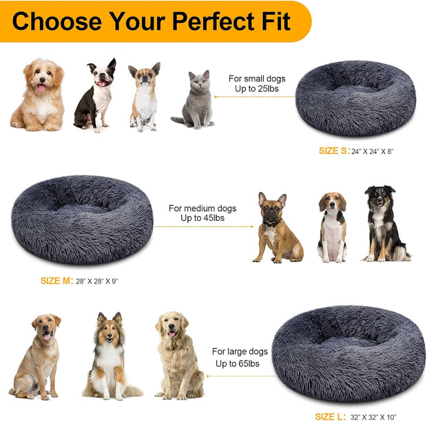 Dog Bed Comfortable Cat Bed Cuddler round Dog Pillow Bed Nest Anti-Slip Faux Fur Ultra Soft Washable Pet Cushion Bed for Dog Cat Joint-Relief Improved Sleep Dark Gray (28'' X 28'')