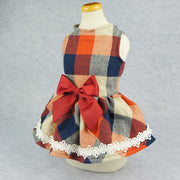 Christmas Elegant Lace Plaid Dog Dress for Pet Clothes Shirts Apparel, Small