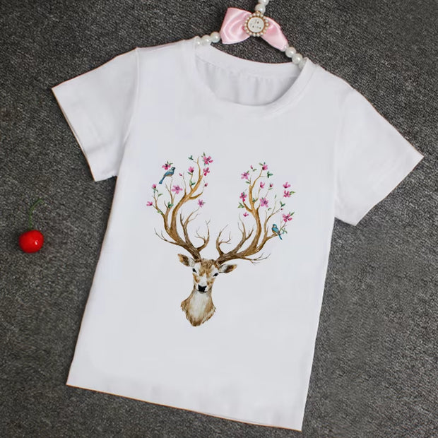 Children Cute Christmas Print T-Shirt Girls/Boys Funny Animal Baby Clothes Kids Summer Design Tshirt Party Kids Clothes Girls