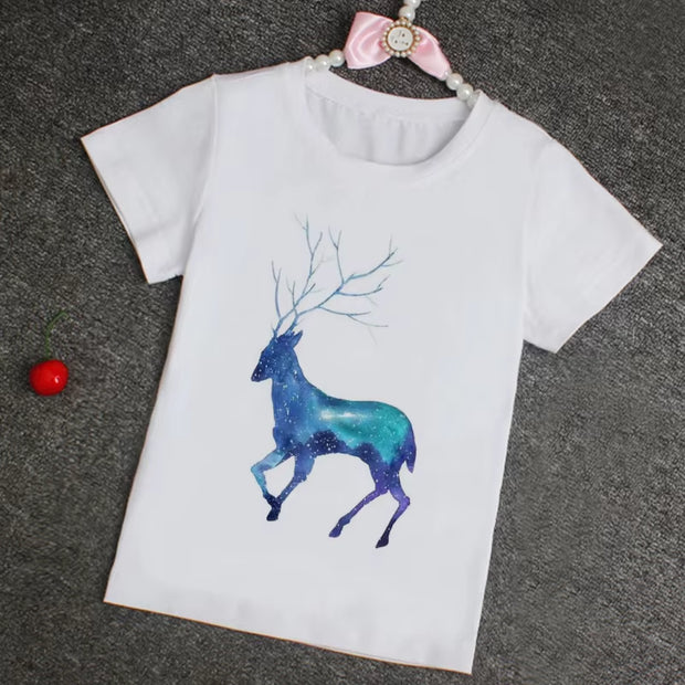 Children Cute Christmas Print T-Shirt Girls/Boys Funny Animal Baby Clothes Kids Summer Design Tshirt Party Kids Clothes Girls