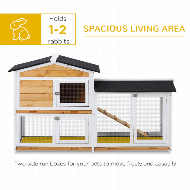 2-Storey Rabbit Hutch - Wooden Bunny House with Ramp for Small Animals