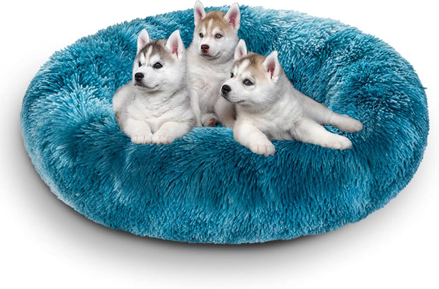 Calming Dog Bed and Cat Bed, Removable and Washable Pet Bed, Fluffy Plush Donut Animal Bed for Small Medium Large Dogs & Cats