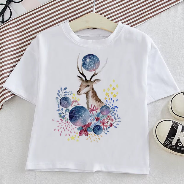 Children Cute Christmas Print T-Shirt Girls/Boys Funny Animal Baby Clothes Kids Summer Design Tshirt Party Kids Clothes Girls