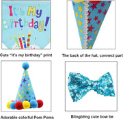 Dog Birthday Bandana Scarf and Dog Girl Boy Birthday Party Hat with Cute Dog Bow Tie for Medium Large Dog Pet (Large, Blue)