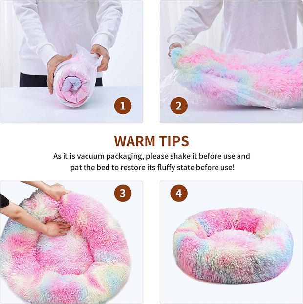 Calming Dog Bed and Cat Bed, anti Anxiety Pet Bed Dog Mat round Fluffy Pink Dog Bed for Small Pets, Kitten Bed for Indoor Cats, Comfortable Warm and Washable Dog Beds for Small Dogs (24")