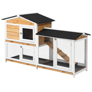 2-Storey Rabbit Hutch - Wooden Bunny House with Ramp for Small Animals