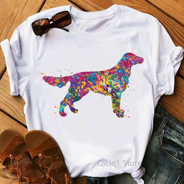 2024 Hot Sale Tshirt Women Watercolor Golden Retriever/Chihuahua Animal Print T-Shirt Femme Pet Dog T Shirt Female Tops