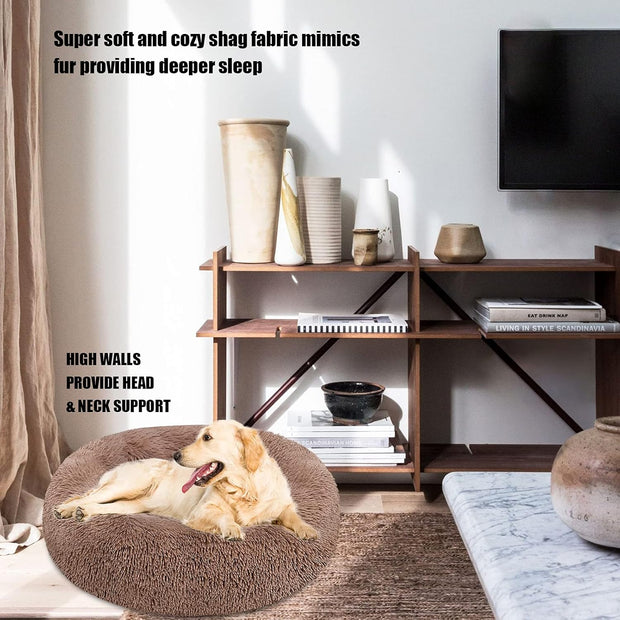 Calming Dog Bed Cat Bed Donut Cuddler, anti Anxiety Dog Bed for Small Medium Large Dogs Cats, Machine Washable round Warm Bed, Faux Fur Pet Bed, Waterproof Non-Slip Bottom (23"/30"/36")