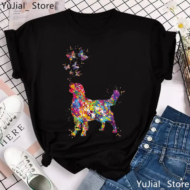 2024 Hot Sale Tshirt Women Watercolor Golden Retriever/Chihuahua Animal Print T-Shirt Femme Pet Dog T Shirt Female Tops