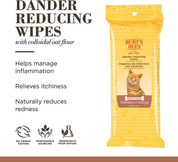 Cat Naturally Derived Dander Reducing Wipes - Kitten and Cat Wipes for Grooming - Cruelty Free, Formulated without Sulfates and Parabens, Made in the USA, 50 Count - 3 Pack