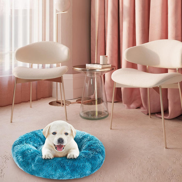 Calming Dog Bed and Cat Bed, Removable and Washable Pet Bed, Fluffy Plush Donut Animal Bed for Small Medium Large Dogs & Cats