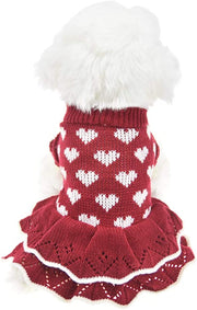 Christmas Small Dog Sweaters Female Girl Red Winter Warm Dog Valentine'S Day Dress Clothes Costume for Dachshund Chihuahua Corgi (Xs(Bust 11.8Inch), Red Heart)