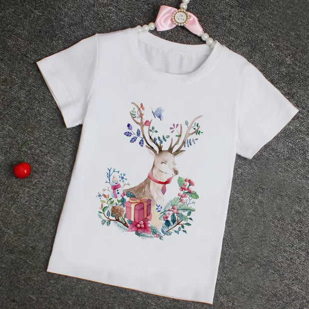 Children Cute Christmas Print T-Shirt Girls/Boys Funny Animal Baby Clothes Kids Summer Design Tshirt Party Kids Clothes Girls