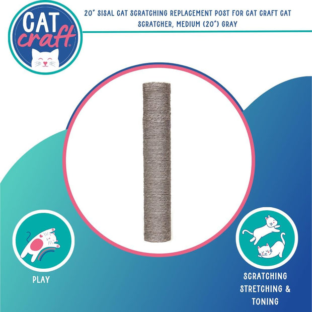 Replacement Sisal Cat Scratching Post 20" | Replacement Part & Extension Post, Grey