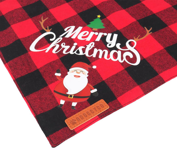 2 Pack Dog Bandana Christmas Classic Plaid Pet Scarf Triangle Bibs Kerchief Merry Christmas Santa Snowman Print Pet Bandana for Medium Large Dogs Pets (Christmas-1, Large)