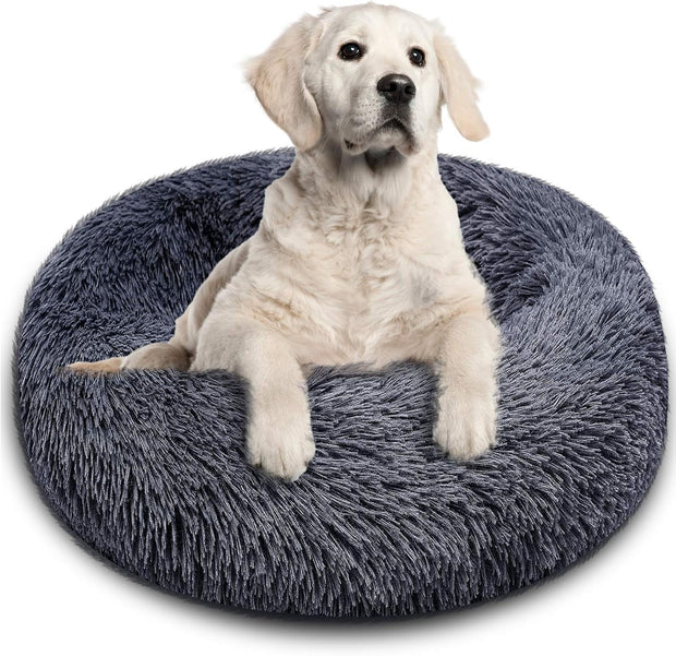 Dog Bed Comfortable Cat Bed Cuddler round Dog Pillow Bed Nest Anti-Slip Faux Fur Ultra Soft Washable Pet Cushion Bed for Dog Cat Joint-Relief Improved Sleep Dark Gray (28'' X 28'')