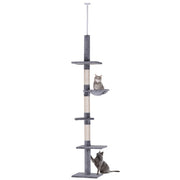 9 Foot Adjustable Height Floor To Ceiling Vertical Cat Tree - Grey And White