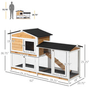 2-Storey Rabbit Hutch - Wooden Bunny House with Ramp for Small Animals