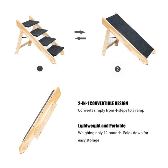 Wooden Foldable 4-storey Pet Stairs And Ramps