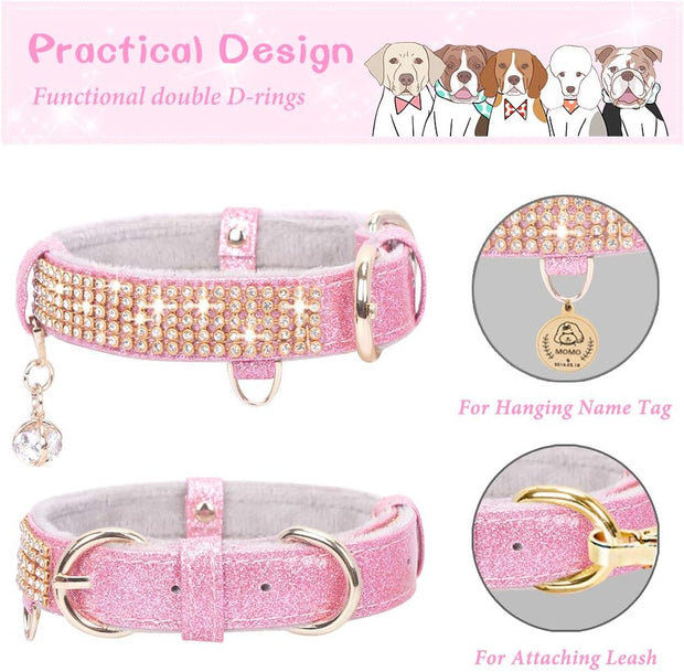 Cat Collar, Dog Collar, [Bling Rhinestones] Premium PU Leather with Pendant Adjustable Collars for Cat and Small to Medium Dog