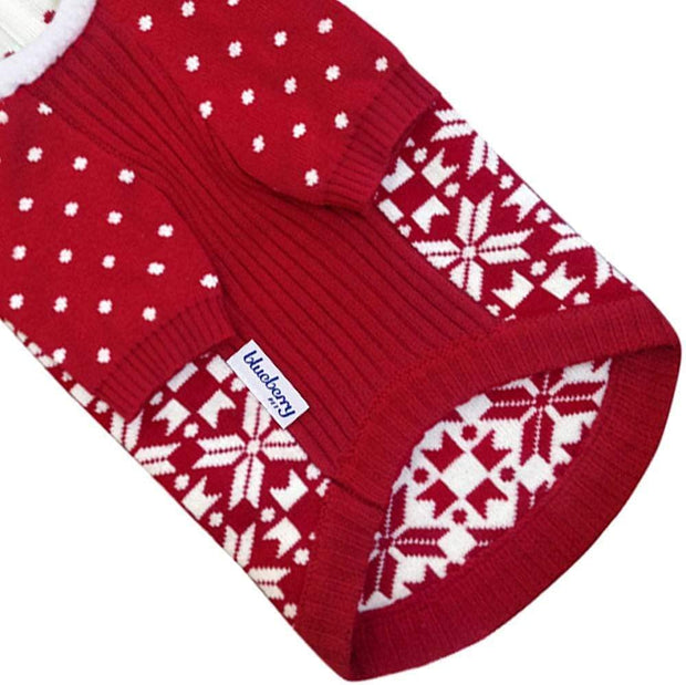 Let It Snow Classic Ugly Christmas Holiday Snowflake Pullover Hoodie Dog Sweater in Red and White, Back Length 20", Pack of 1 Clothes for Dogs