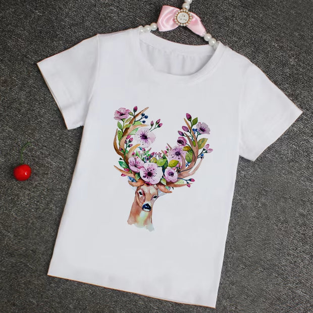 Children Cute Christmas Print T-Shirt Girls/Boys Funny Animal Baby Clothes Kids Summer Design Tshirt Party Kids Clothes Girls