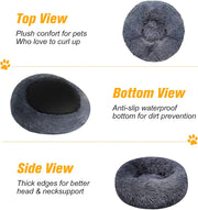 Dog Bed Comfortable Cat Bed Cuddler round Dog Pillow Bed Nest Anti-Slip Faux Fur Ultra Soft Washable Pet Cushion Bed for Dog Cat Joint-Relief Improved Sleep Dark Gray (28'' X 28'')