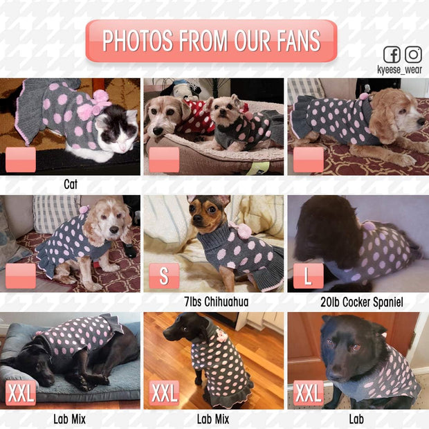 Dog Sweaters with Leash Hole for Small Dogs Turtleneck Dog Sweater Dress for Girl Polka Dot Knit Pullover Doggie Sweater Warm Pet Sweater