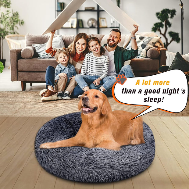 Dog Bed Comfortable Cat Bed Cuddler round Dog Pillow Bed Nest Anti-Slip Faux Fur Ultra Soft Washable Pet Cushion Bed for Dog Cat Joint-Relief Improved Sleep Dark Gray (28'' X 28'')