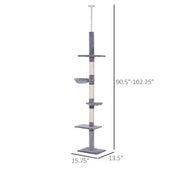 9 Foot Adjustable Height Floor To Ceiling Vertical Cat Tree - Grey And White