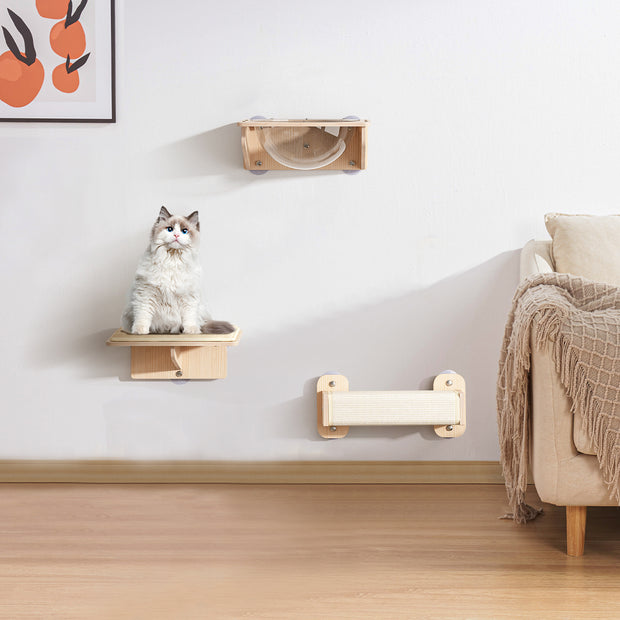 3-Piece Cat Wall Furniture Set with Capsule Bed – Stylish & Space-Saving Cat Shelves